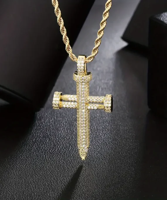 Iced Out Nail Cross CZ Pendant