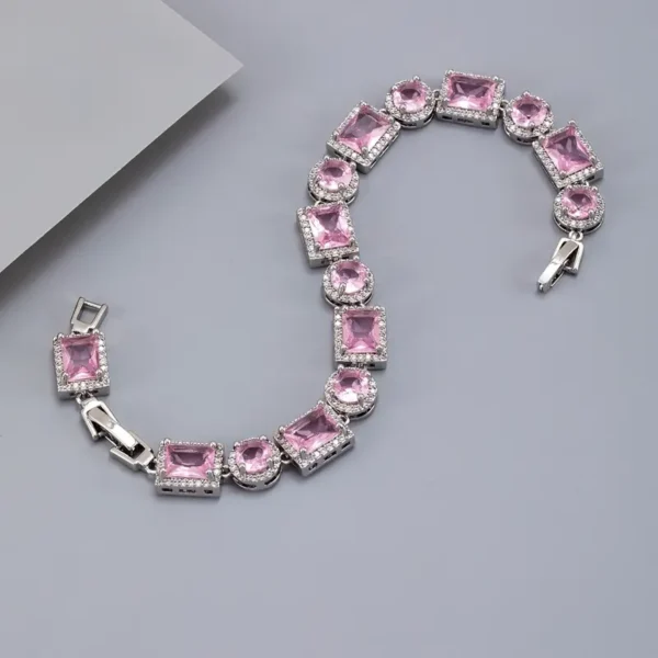 Pink Round Square Shape Zircon Bracelet