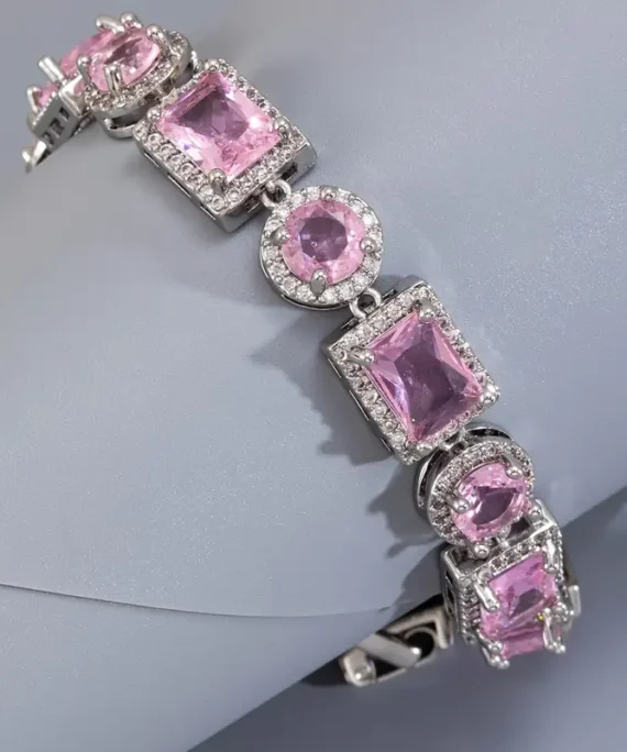 Pink Round Square Shape Zircon Bracelet