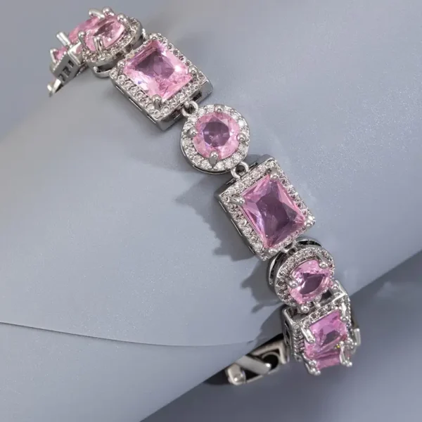 Pink Round Square Shape Zircon Bracelet