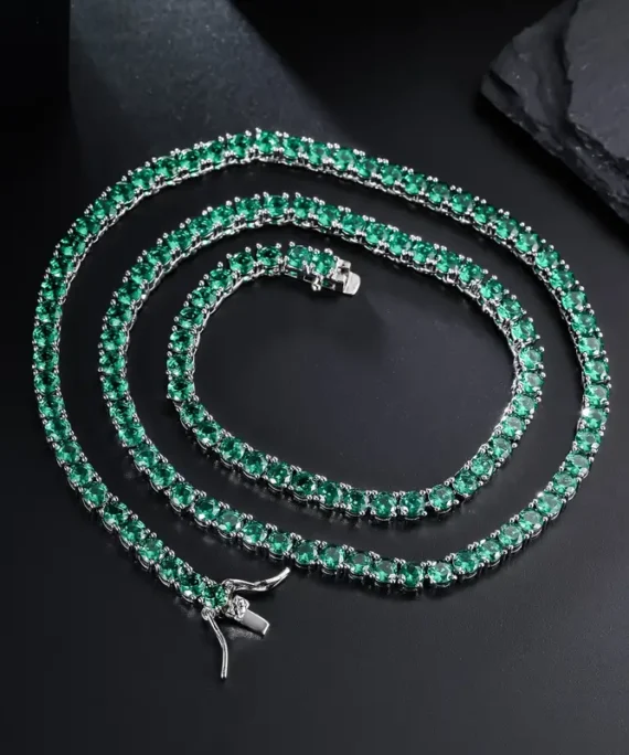 4MM Green Cubic Zirconia CZ Tennis Chain Necklace