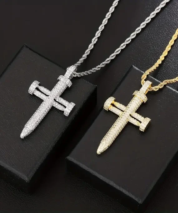 Iced Out Nail Cross CZ Pendant