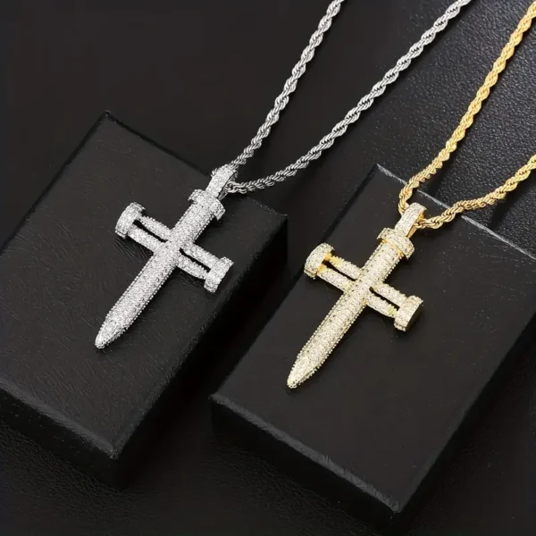 Iced Out Nail Cross CZ Pendant