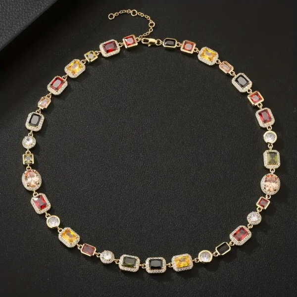 Colorful Zirconia Gemstone Chain Necklace