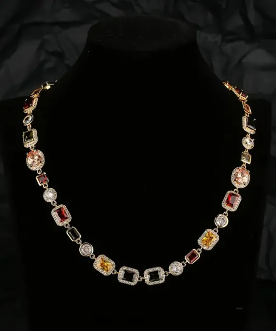 Colorful Zirconia Gemstone Chain Necklace