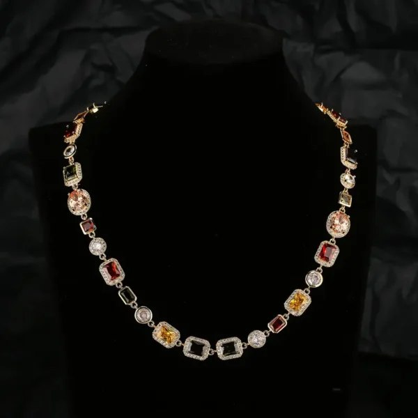 Colorful Zirconia Gemstone Chain Necklace