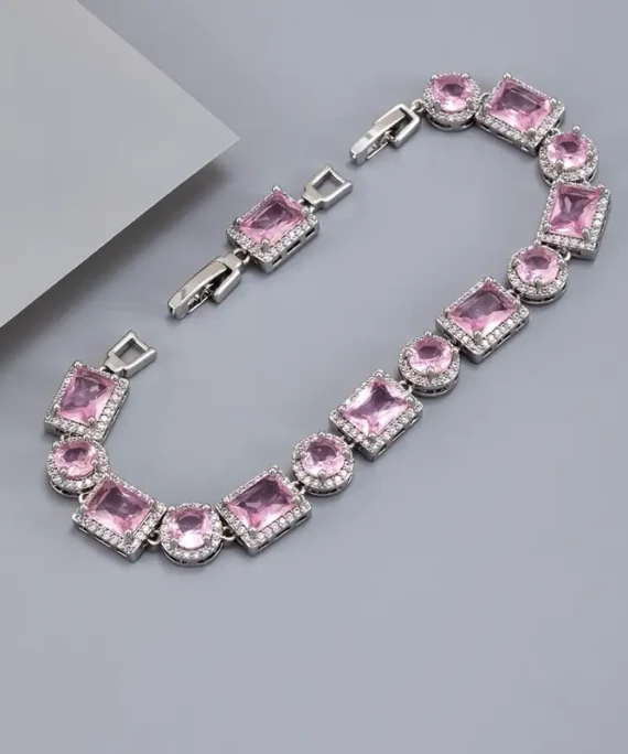 Pink Round Square Shape Zircon Bracelet