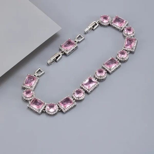 Pink Round Square Shape Zircon Bracelet