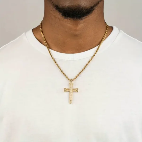 Iced Out Nail Cross CZ Pendant