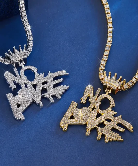 Hip Hop Iced Out No Love Crown Pendant