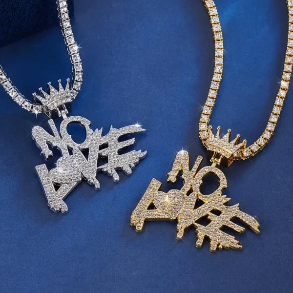 Hip Hop Iced Out No Love Crown Pendant