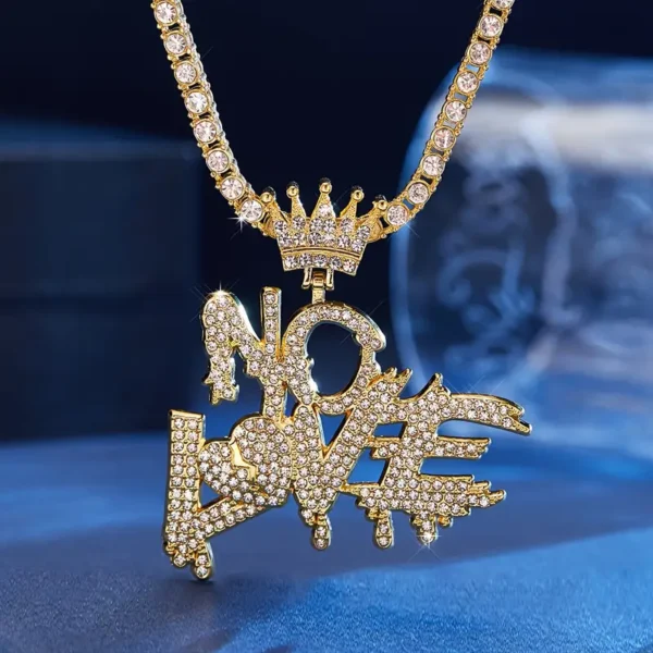 Hip Hop Iced Out No Love Crown Pendant